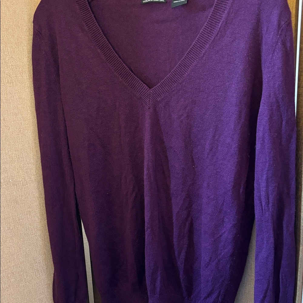 FINAL MARKDOWN Moda Int Deep Purple silk and cashmere V-Neck Sweater medium